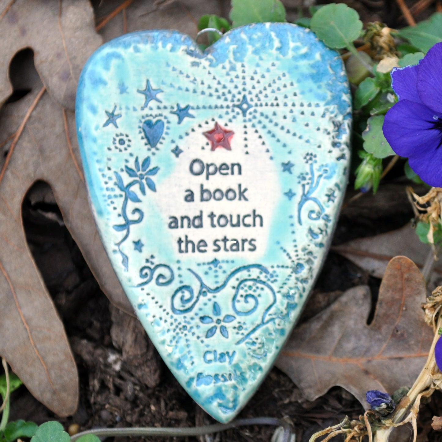Clay Fossil Ornament, Open a book and touch the stars, education, bookstore, reading