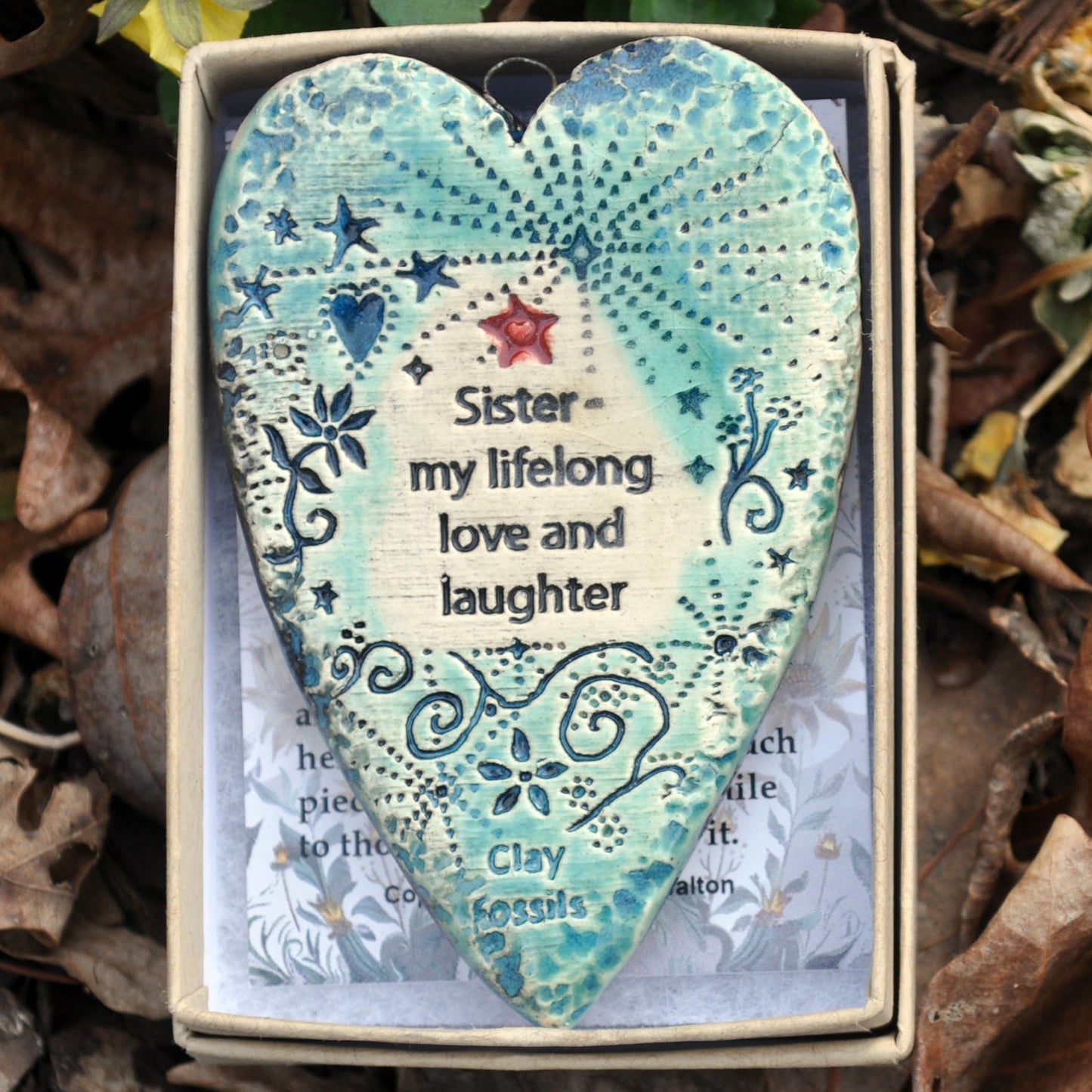 Clay Fossil Ornament ,Sister, lifelong love and laughter, all occasion, birthday, boxed gift