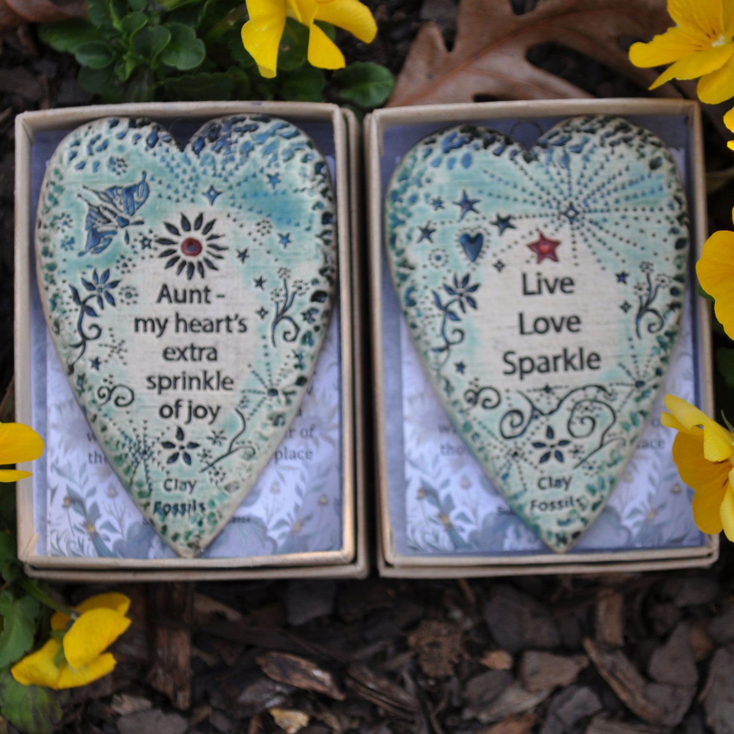 Clay Fossil Ornament, Aunt, my heart's extra, all occasion, birthday, boxed gift