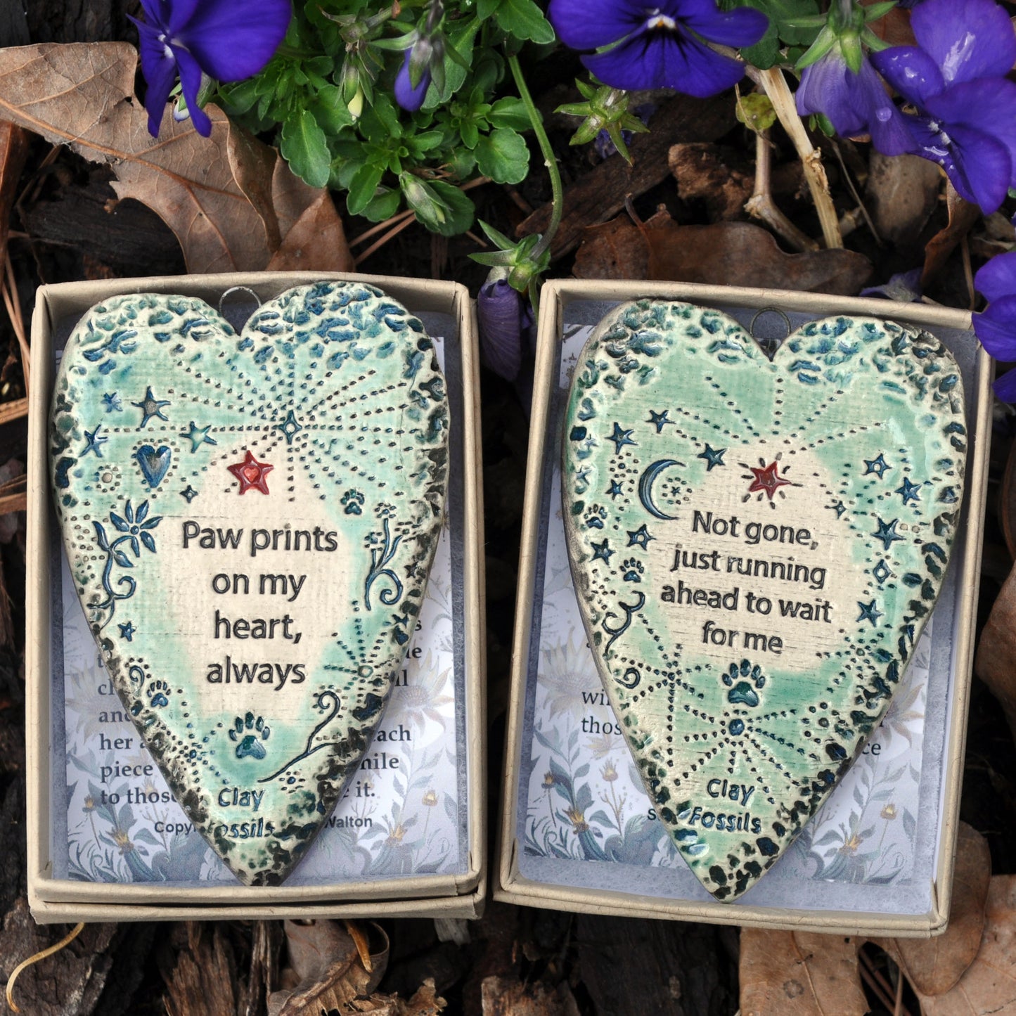 Clay Fossil Ornament, Pet loss, not gone, boxed ornament, gift,