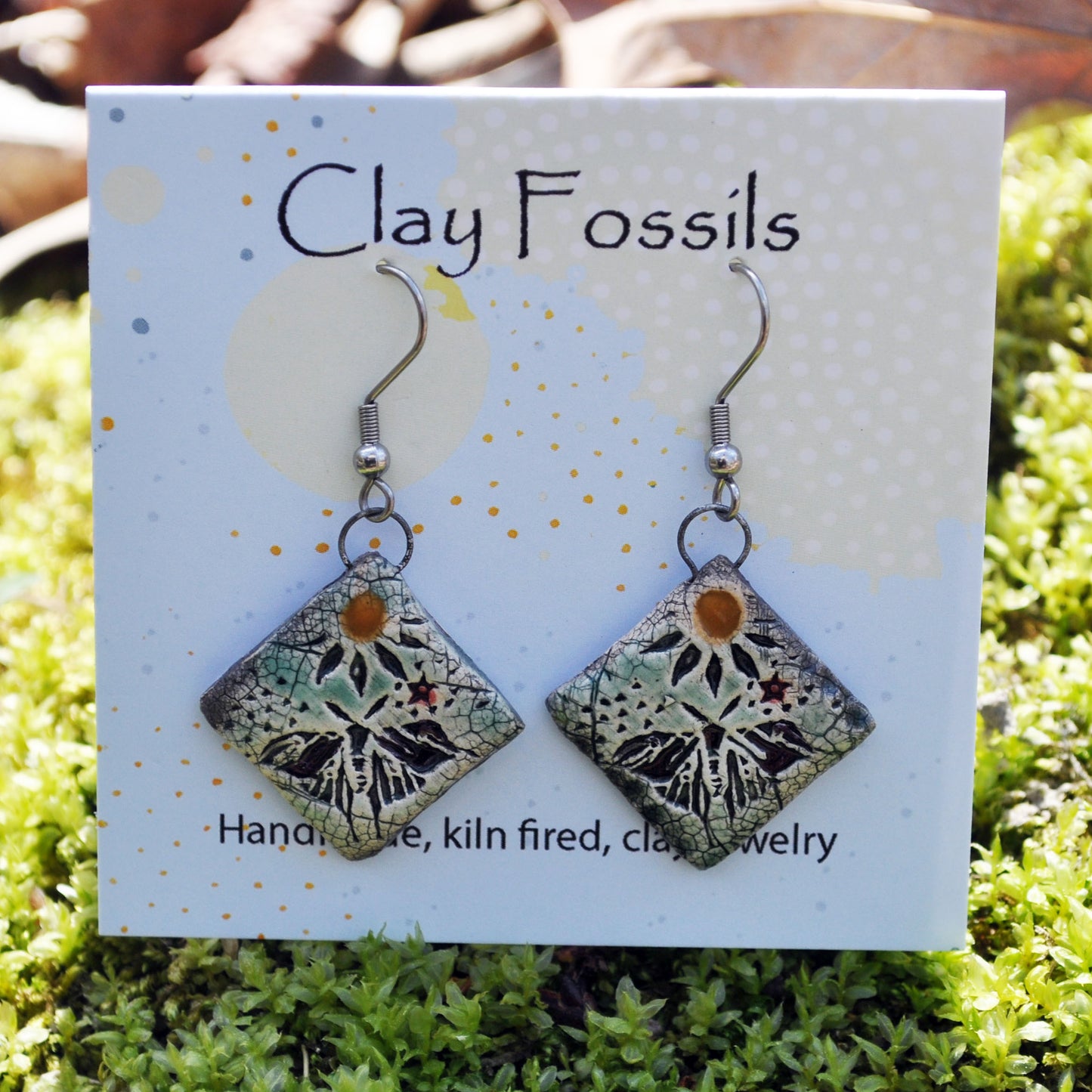 Earrings, Boho Butterfly, fired ceramic clay, USA handmade