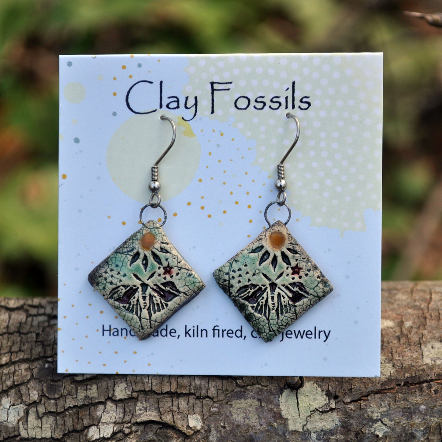 Earrings, Boho Butterfly, fired ceramic clay, USA handmade