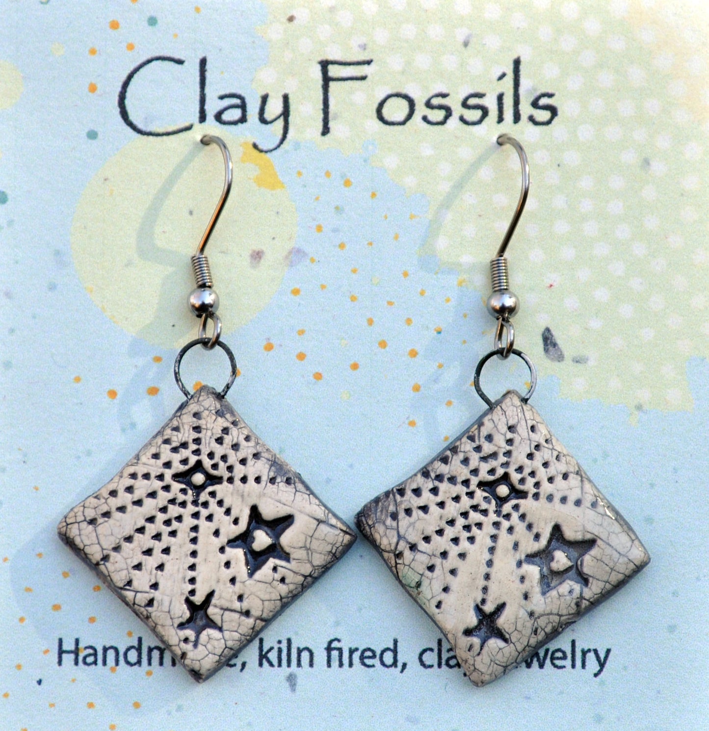 Earrings, Starlight, fired ceramic clay, USA handmade