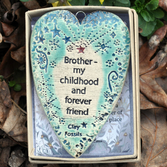 Clay Fossil Ornament, Brother, childhood and forever friend, all occasion, birthday, boxed gift
