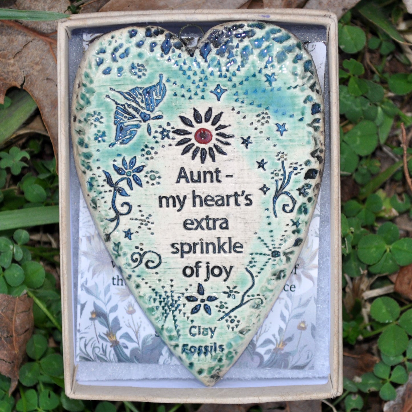 Clay Fossil Ornament, Aunt, my heart's extra, all occasion, birthday, boxed gift