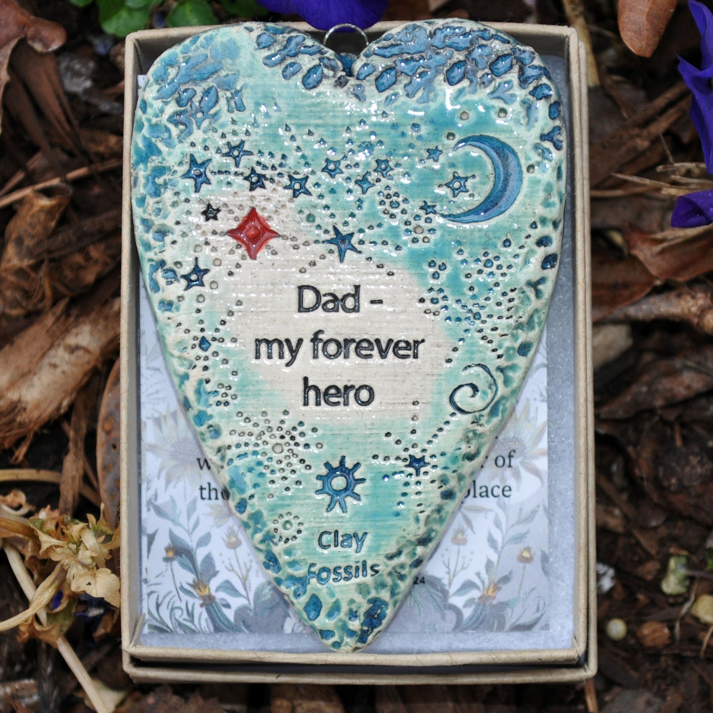 Clay Fossil Ornament ,Dad, forever hero, all occasion, father's day, birthday, man, male, boxed gift