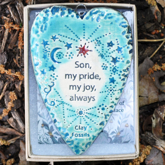 Clay Fossil Ornament, Son, my pride and joy, boxed ornament, gift