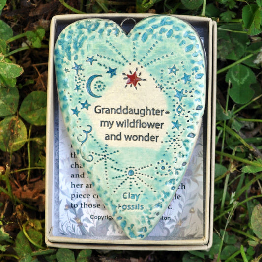 Clay Fossil Ornament, Granddaughter, gift, boxed ornament