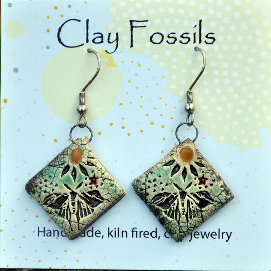 Earrings, Boho Butterfly, fired ceramic clay, USA handmade 