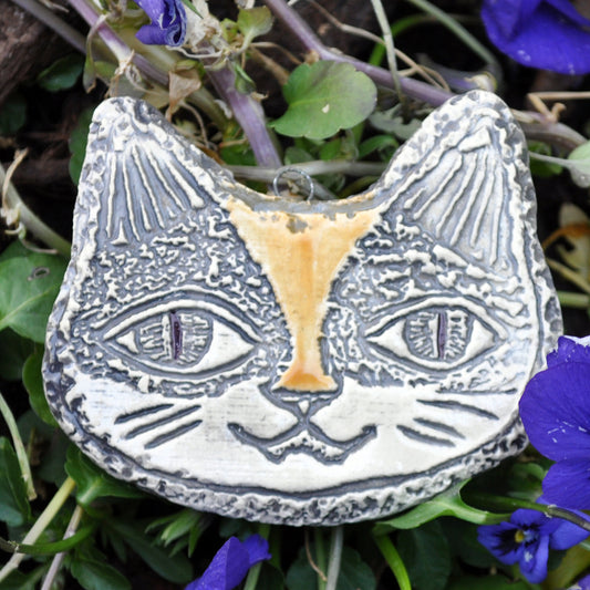 Clay Fossil Ornament, Cat Face One
