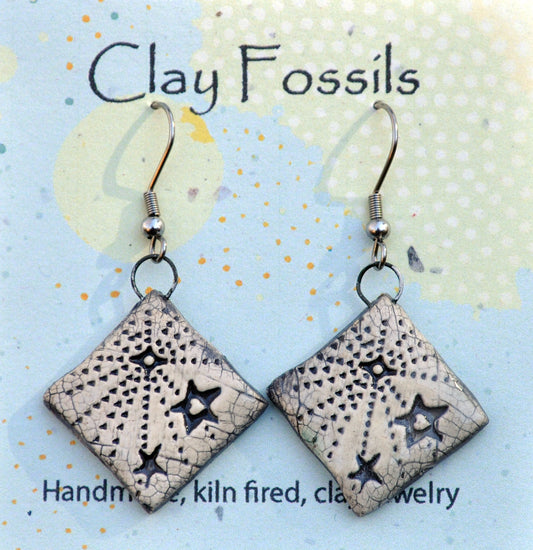 Earrings, Starlight, fired ceramic clay, USA handmade 